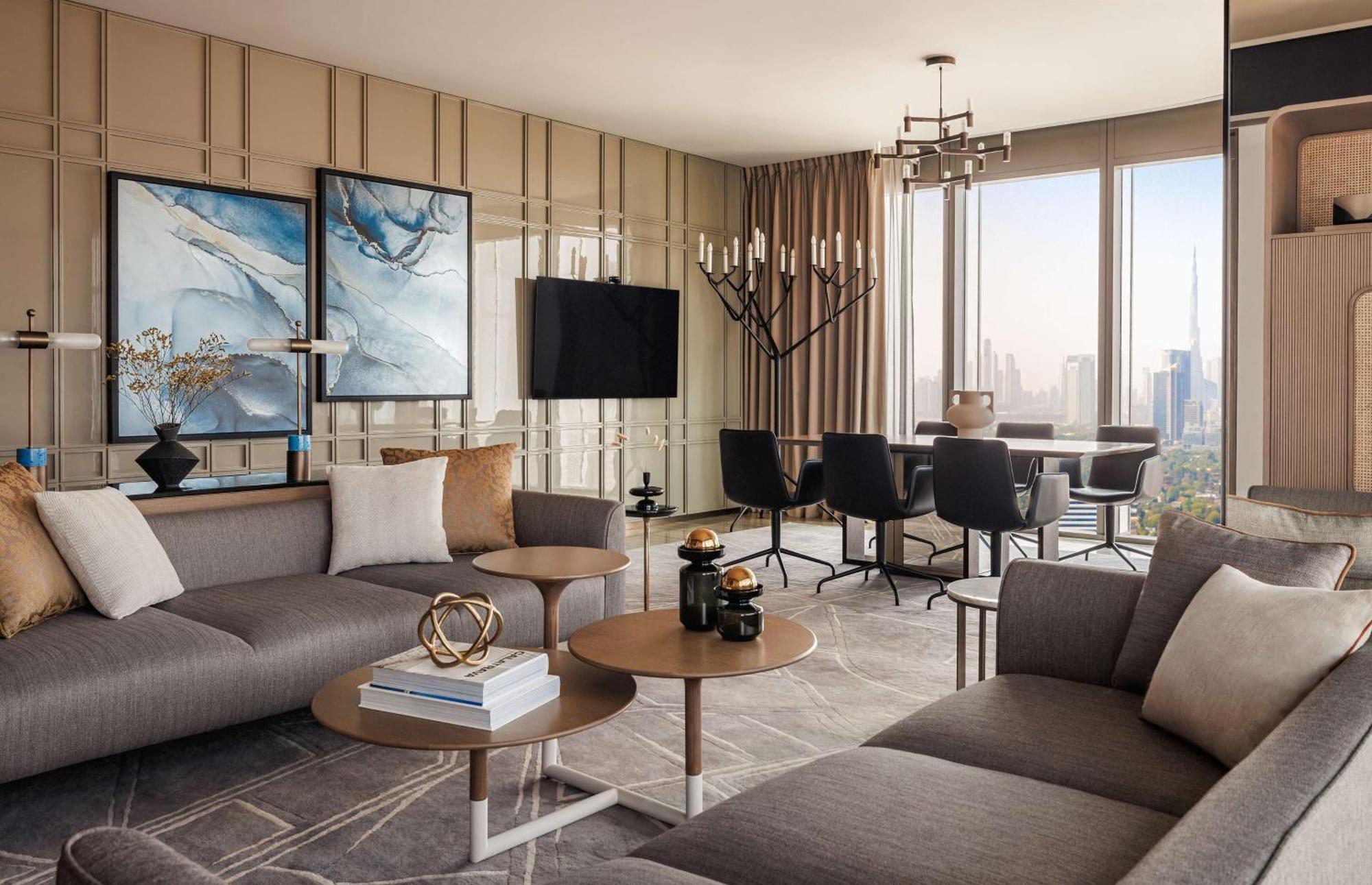 One&Only One Za'Abeel Hotell Dubai Exteriör bild The living room of a three-bedroom apartment
